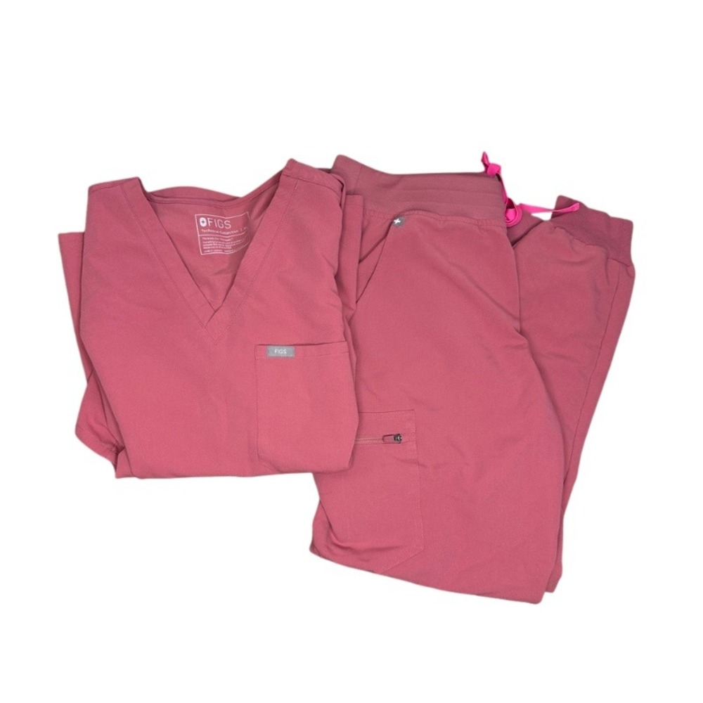 FIGS Womens Scrub Set Quartz Pink Mauve Catarina Top XL and Zamora HR Joggers L